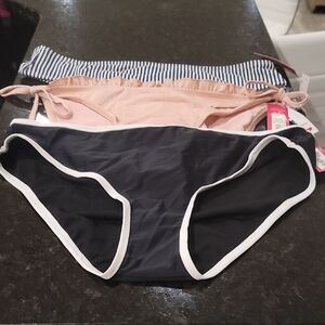 Set of 3 New Xhilaration Stylish Bikini Bottoms - Black, Pink, Striped